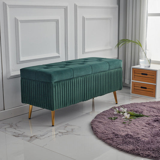 Storage Bench | Minimalist Velvet with Metal Frame | Backless Design for Entryway or End of Bed 0