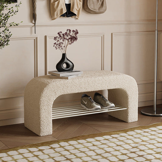 Storage Bench with PU Leather & Lambswool | Minimalist Design with 1 Shelf | Entryway Furniture 0