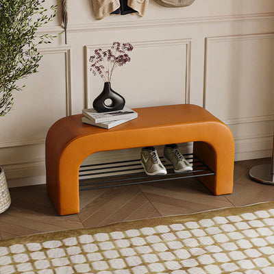 Storage Bench with PU Leather & Lambswool | Minimalist Design with 1 Shelf | Entryway Furniture 10
