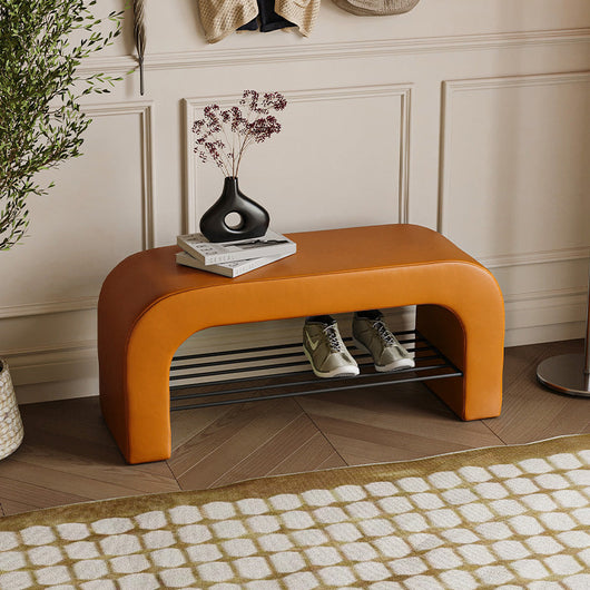 Storage Bench with PU Leather & Lambswool | Minimalist Design with 1 Shelf | Entryway Furniture 10
