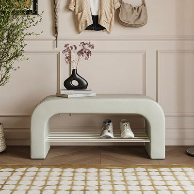 Storage Bench with PU Leather & Lambswool | Minimalist Design with 1 Shelf | Entryway Furniture 12