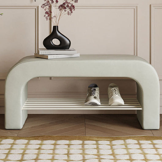 Storage Bench with PU Leather & Lambswool | Minimalist Design with 1 Shelf | Entryway Furniture 1