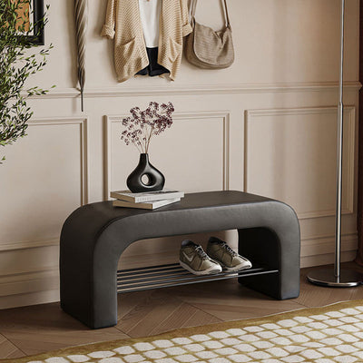 Storage Bench with PU Leather & Lambswool | Minimalist Design with 1 Shelf | Entryway Furniture 2