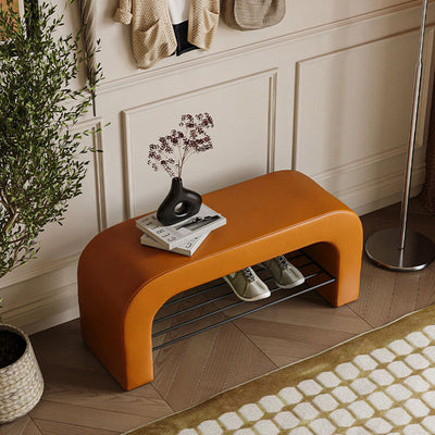 Storage Bench with PU Leather & Lambswool | Minimalist Design with 1 Shelf | Entryway Furniture 3