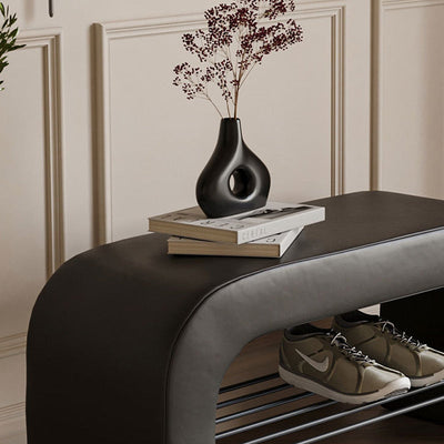 Storage Bench with PU Leather & Lambswool | Minimalist Design with 1 Shelf | Entryway Furniture 6
