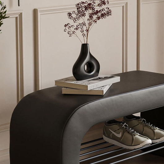Storage Bench with PU Leather & Lambswool | Minimalist Design with 1 Shelf | Entryway Furniture 6