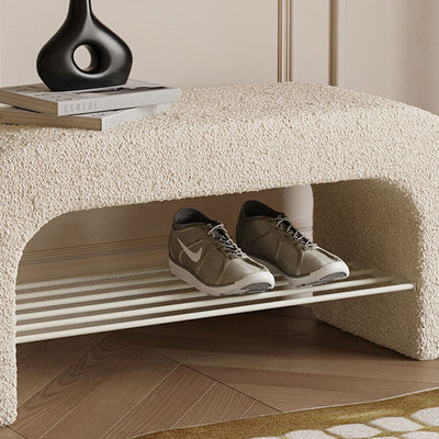 Storage Bench with PU Leather & Lambswool | Minimalist Design with 1 Shelf | Entryway Furniture 7