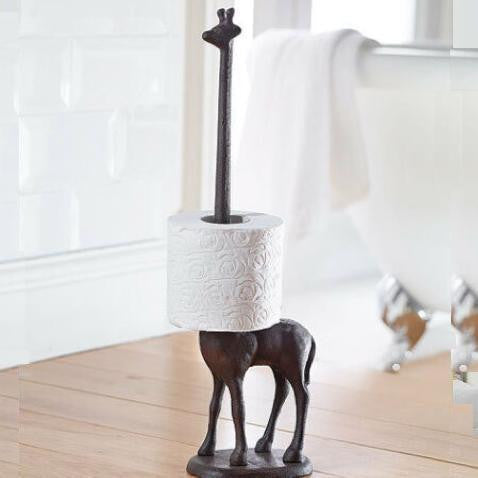 Toilet Paper Holder Stand | Cast Iron Giraffe Design | Rustic Patina Finish | Bathroom or Kitchen Decor 0