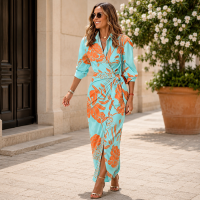 Victoria | Maxi Dress Lightweight Flowy Beige Fabric Women Adult Summer 2