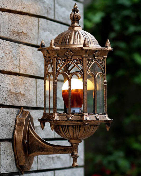 VintageGlow | Elegant Antique Gold Outdoor Wall Lantern for Stylish Illumination 0