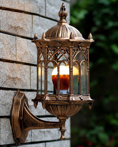 VintageGlow | Elegant Antique Gold Outdoor Wall Lantern for Stylish Illumination 0