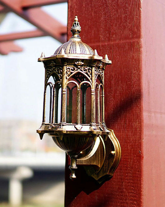 VintageGlow | Elegant Antique Gold Outdoor Wall Lantern for Stylish Illumination 1