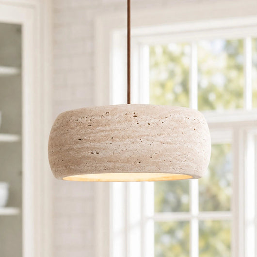 Vintage Cream Pendant Light Natural Travertine Stone for Kitchen Island Dining Room 15