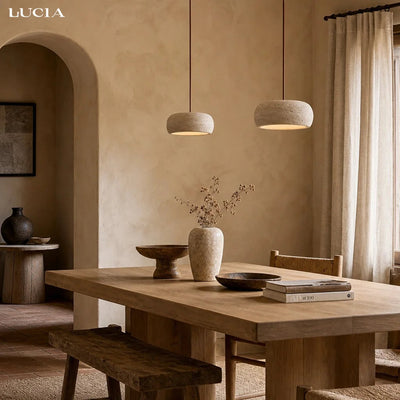 Vintage Cream Pendant Light Natural Travertine Stone for Kitchen Island Dining Room 3