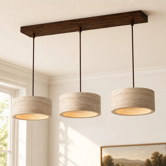 Vintage Cream Pendant Light Natural Travertine Stone for Kitchen Island Dining Room 7