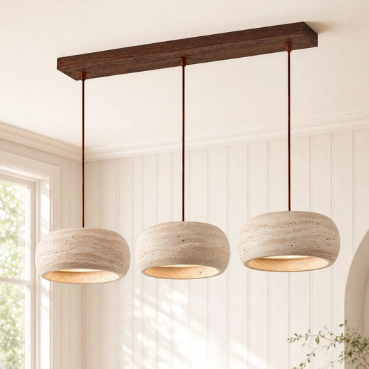Vintage Cream Pendant Light Natural Travertine Stone for Kitchen Island Dining Room 8