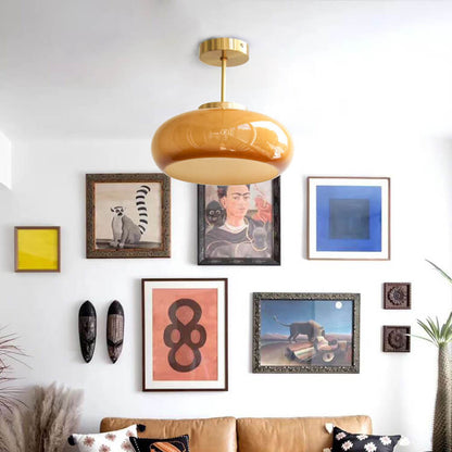 Vintage Flush Mount Ceiling Light Brass Finish with Yellow Glass Shade for Living Room Bedroom 2