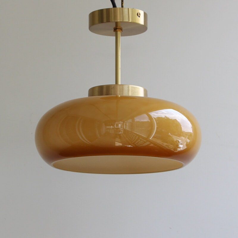 Vintage Flush Mount Ceiling Light Brass Finish with Yellow Glass Shade for Living Room Bedroom 3