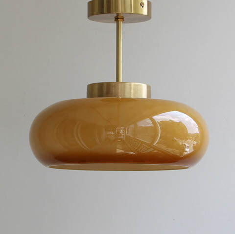 Vintage Flush Mount Ceiling Light Brass Finish with Yellow Glass Shade for Living Room Bedroom 4