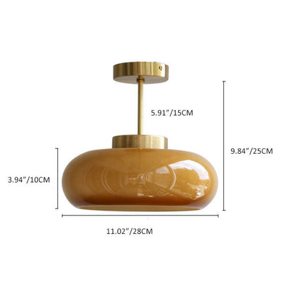 Vintage Flush Mount Ceiling Light Brass Finish with Yellow Glass Shade for Living Room Bedroom 5