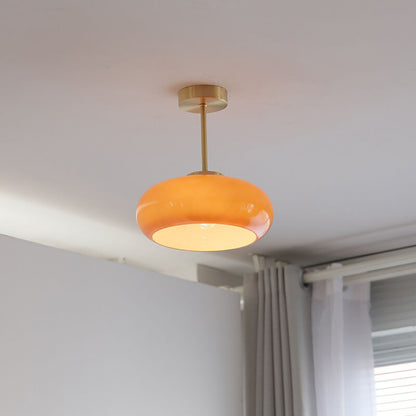 Vintage Flush Mount Ceiling Light Brass Finish with Yellow Glass Shade for Living Room Bedroom 7