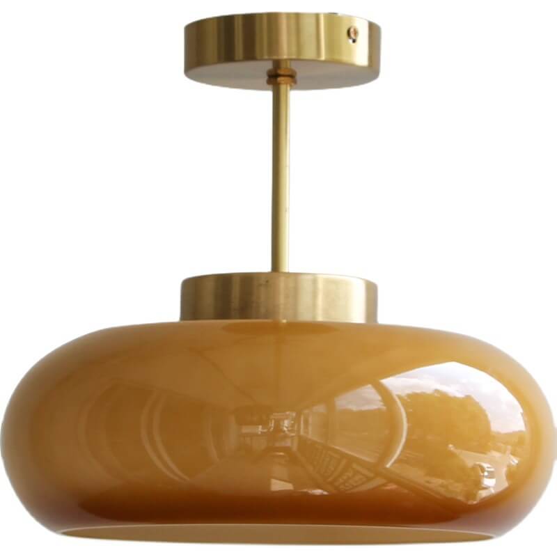 Vintage Flush Mount Ceiling Light Brass Finish with Yellow Glass Shade for Living Room Bedroom 8