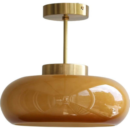 Vintage Flush Mount Ceiling Light Brass Finish with Yellow Glass Shade for Living Room Bedroom 8