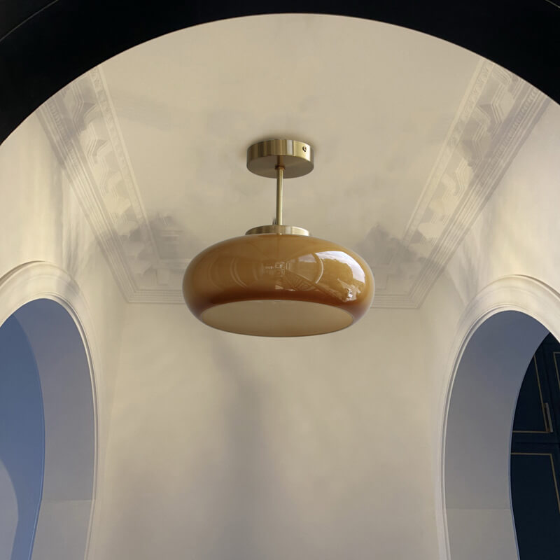 Vintage Flush Mount Ceiling Light Brass Finish with Yellow Glass Shade for Living Room Bedroom 9