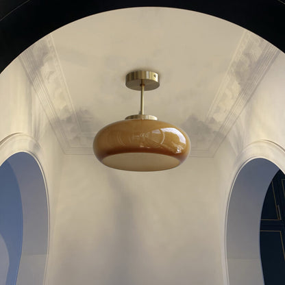 Vintage Flush Mount Ceiling Light Brass Finish with Yellow Glass Shade for Living Room Bedroom 9