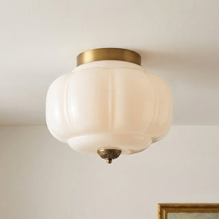 Vintage Flush Mount Ceiling Light with Milk Glass Shade for Living Room and Dining Area