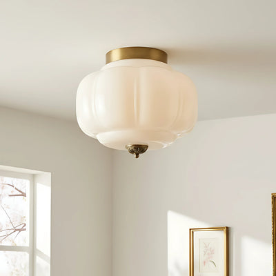 Vintage Flush Mount Ceiling Light with Milk Glass Shade for Living Room and Dining Area 1