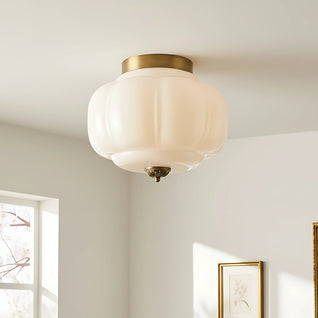 Vintage Flush Mount Ceiling Light with Milk Glass Shade for Living Room and Dining Area