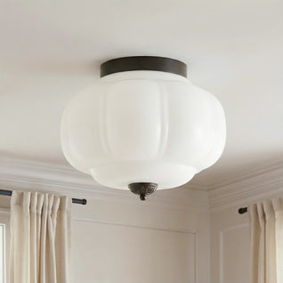 Vintage Flush Mount Ceiling Light with Milk Glass Shade for Living Room and Dining Area