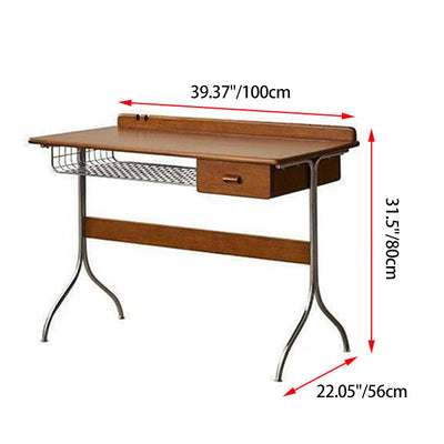 Vintage Office Desk with Pine Wood Top and Stainless Steel Base | Home Office or Bedroom Use 3
