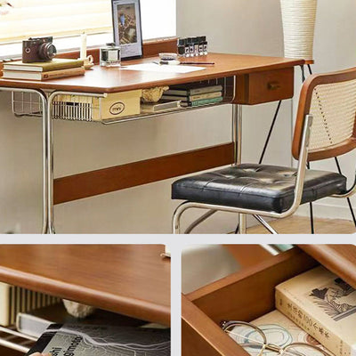 Vintage Office Desk with Pine Wood Top and Stainless Steel Base | Home Office or Bedroom Use 8