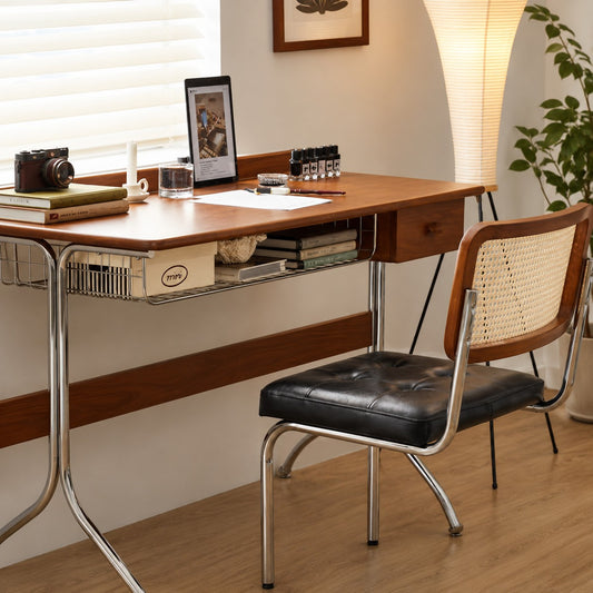 Vintage Office Desk with Pine Wood Top and Stainless Steel Base | Home Office or Bedroom Use 90