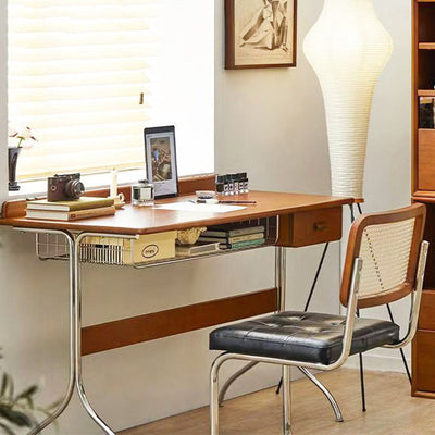 Vintage Office Desk with Pine Wood Top and Stainless Steel Base | Home Office or Bedroom Use 9
