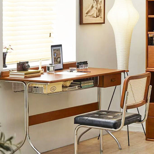 Vintage Office Desk with Pine Wood Top and Stainless Steel Base | Home Office or Bedroom Use 9