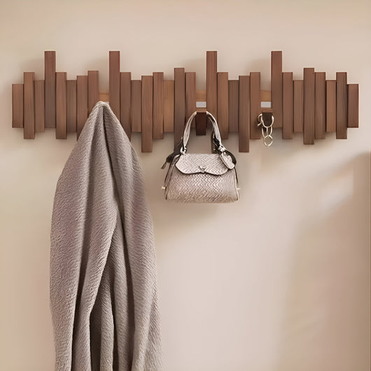 Wall Mounted Coat Rack - Solid Walnut Wood - Unique Piano Key Design - Space-Saving Hooks 10