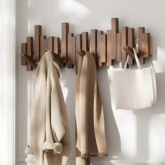 Wall Mounted Coat Rack - Solid Walnut Wood - Unique Piano Key Design - Space-Saving Hooks 11