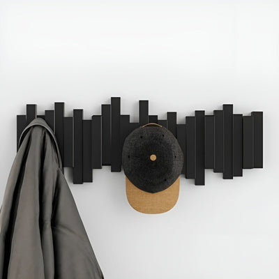 Wall Mounted Coat Rack - Solid Walnut Wood - Unique Piano Key Design - Space-Saving Hooks 12
