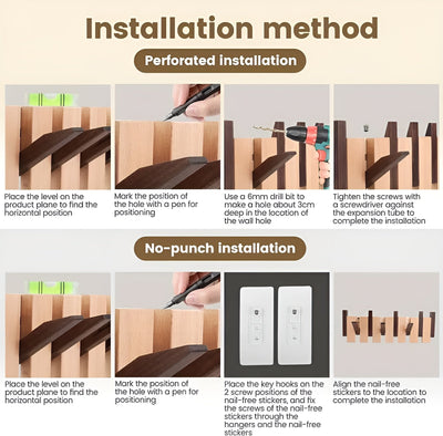 Wall Mounted Coat Rack - Solid Walnut Wood - Unique Piano Key Design - Space-Saving Hooks 4