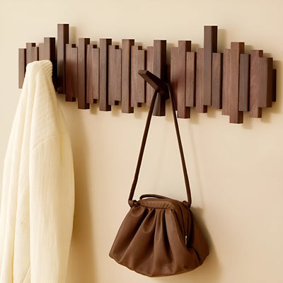Wall Mounted Coat Rack - Solid Walnut Wood - Unique Piano Key Design - Space-Saving Hooks 5
