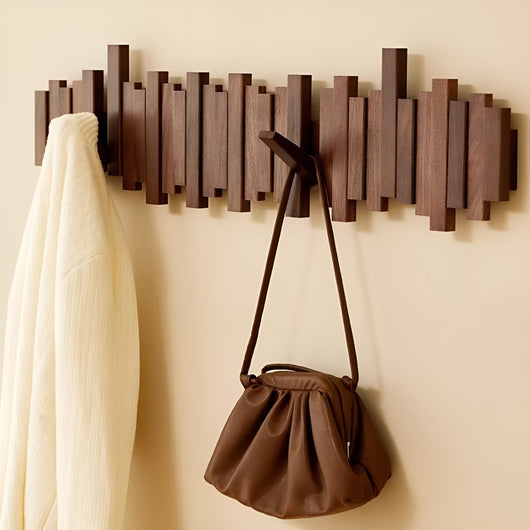 Wall Mounted Coat Rack - Solid Walnut Wood - Unique Piano Key Design - Space-Saving Hooks 5