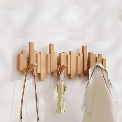 Wall Mounted Coat Rack - Solid Walnut Wood - Unique Piano Key Design - Space-Saving Hooks 6