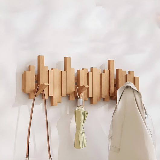 Wall Mounted Coat Rack - Solid Walnut Wood - Unique Piano Key Design - Space-Saving Hooks 6