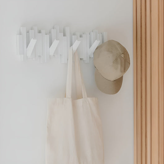 Wall Mounted Coat Rack - Solid Walnut Wood - Unique Piano Key Design - Space-Saving Hooks 7