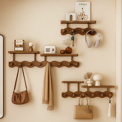 Wall Mounted Coat Rack with Shelf - Bamboo Entryway Organizer with Hooks for Coats and Keys - Modern Minimalist Design 0