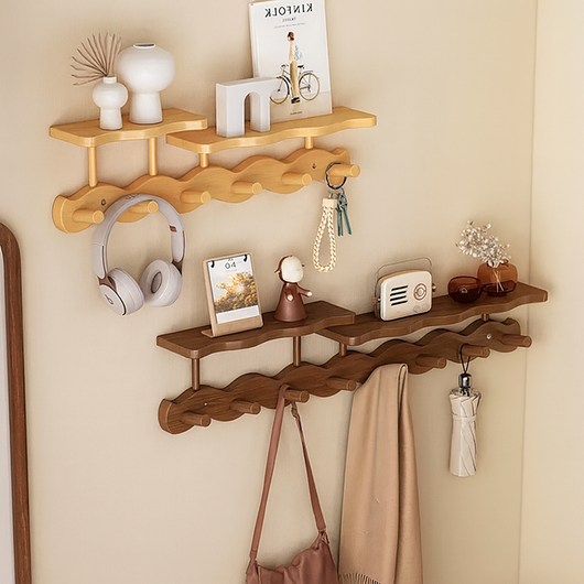 Wall Mounted Coat Rack with Shelf - Bamboo Entryway Organizer with Hooks for Coats and Keys - Modern Minimalist Design 1