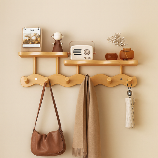 Wall Mounted Coat Rack with Shelf - Bamboo Entryway Organizer with Hooks for Coats and Keys - Modern Minimalist Design 2